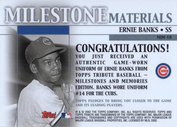 2002 Topps Tribute - Milestone Materials #MIM-EB Ernie Banks Back