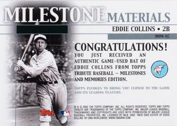 2002 Topps Tribute - Milestone Materials #MIM-EC Eddie Collins Back