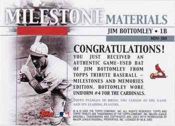2002 Topps Tribute - Milestone Materials #MIM-JBO Jim Bottomley Back