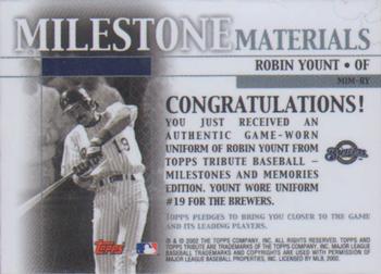 2002 Topps Tribute - Milestone Materials #MIM-RY Robin Yount Back