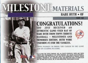 2002 Topps Tribute - Milestone Materials #MIM-BR Babe Ruth Back