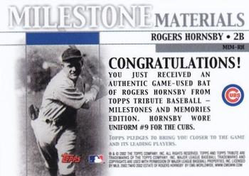 2002 Topps Tribute - Milestone Materials #MIM-RH Rogers Hornsby Back