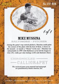 2016 Panini Pantheon - Chronicled Calligraphy Holo Silver #CC-MM Mike Mussina Back