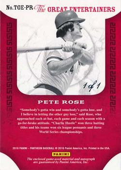 2016 Panini Pantheon - The Great Entertainers Holo Silver #TGE-PR Pete Rose Back