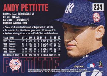 2000 SkyBox Dominion #234 Andy Pettitte Back