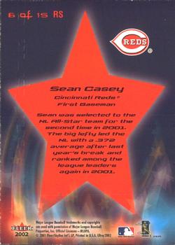 2002 Ultra - Rising Stars #6 RS Sean Casey  Back