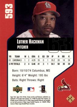 2002 Upper Deck 40-Man - Electric #593 Luther Hackman  Back