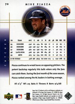 2000 SP Authentic #70 Mike Piazza Back
