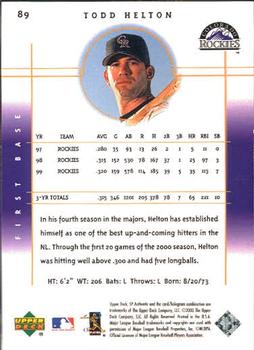 2000 SP Authentic #89 Todd Helton Back