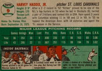 1954 Topps Canadian #9 Harvey Haddix Back