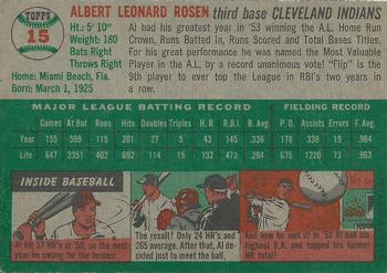 1954 Topps Canadian #15 Al Rosen Back