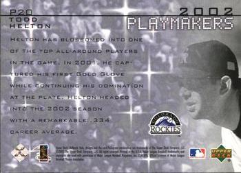 2002 Upper Deck Ballpark Idols - Playmakers #P20 Todd Helton  Back