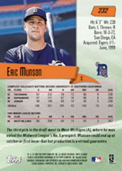 2000 Stadium Club #232 Eric Munson Back