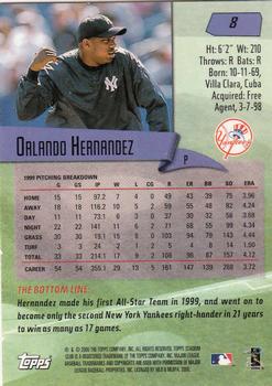 2000 Stadium Club #8 Orlando Hernandez Back
