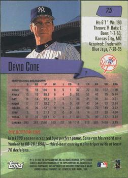 2000 Stadium Club #75 David Cone Back