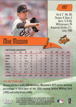 2000 Stadium Club #192 Mike Mussina Back