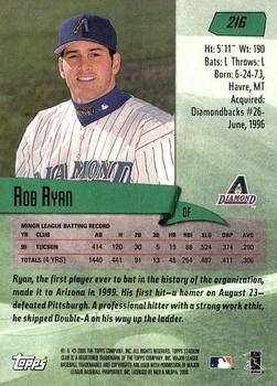 2000 Stadium Club #216 Rob Ryan Back