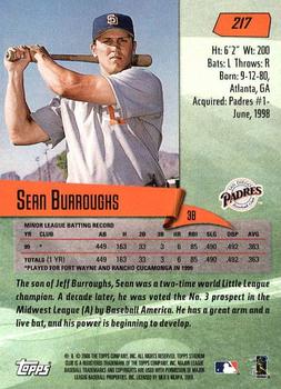 2000 Stadium Club #217 Sean Burroughs Back