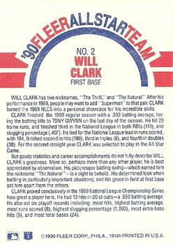 1990 Fleer - '90 Fleer All-Star Team #2 Will Clark Back