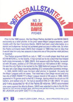 1990 Fleer - '90 Fleer All-Star Team #3 Mark Davis Back