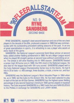 1990 Fleer - '90 Fleer All-Star Team #9 Ryne Sandberg Back
