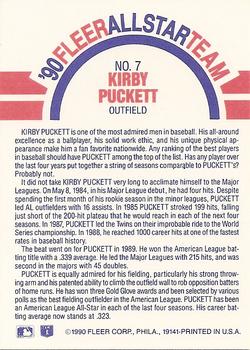 1990 Fleer - '90 Fleer All-Star Team #7 Kirby Puckett Back