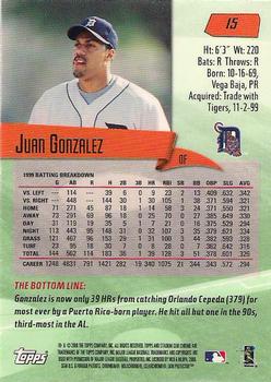 2000 Stadium Club Chrome #15 Juan Gonzalez Back