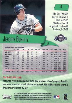 2000 Stadium Club Chrome #4 Jeromy Burnitz Back