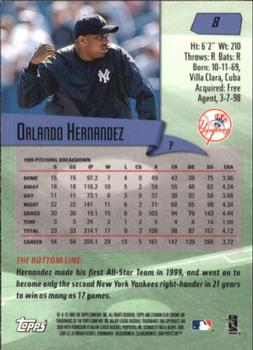 2000 Stadium Club Chrome #8 Orlando Hernandez Back