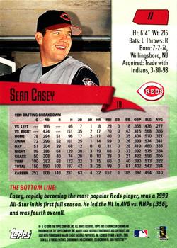2000 Stadium Club Chrome #11 Sean Casey Back