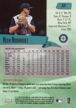 2000 Stadium Club Chrome #50 Alex Rodriguez Back