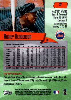2000 Stadium Club Chrome #71 Rickey Henderson Back