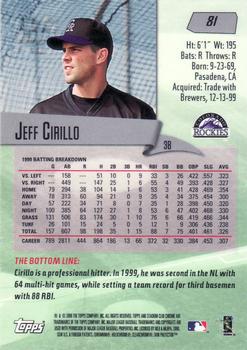2000 Stadium Club Chrome #81 Jeff Cirillo Back
