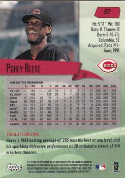 2000 Stadium Club Chrome #92 Pokey Reese Back