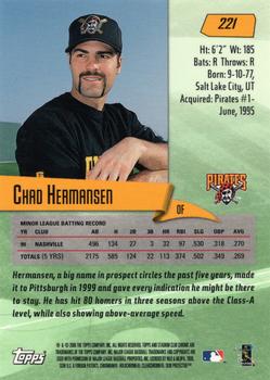 2000 Stadium Club Chrome #221 Chad Hermansen Back
