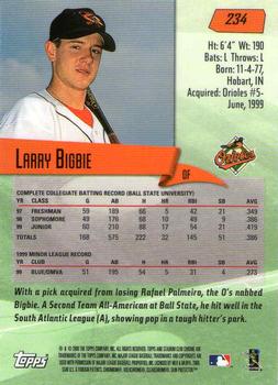 2000 Stadium Club Chrome #234 Larry Bigbie Back