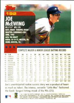 2000 Topps #192 Joe McEwing Back