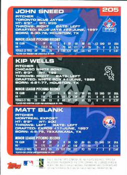 2000 Topps #205 Matt Blank / Kip Wells / John Sneed Back
