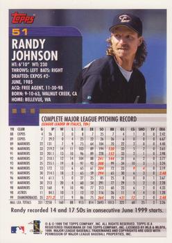 2000 Topps #51 Randy Johnson Back