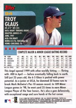 2000 Topps #94 Troy Glaus Back