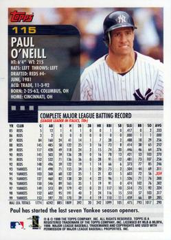 2000 Topps #115 Paul O'Neill Back