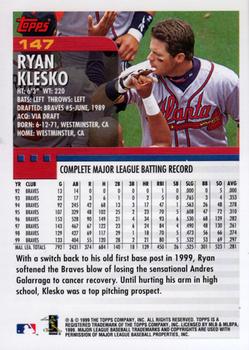 2000 Topps #147 Ryan Klesko Back