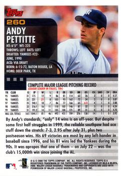 2000 Topps #260 Andy Pettitte Back