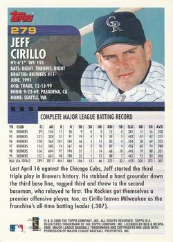 2000 Topps #279 Jeff Cirillo Back