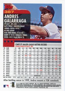 2000 Topps #387 Andres Galarraga Back
