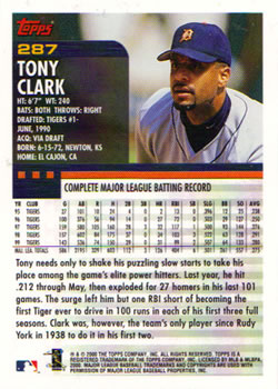 2000 Topps #287 Tony Clark Back