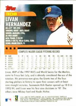 2000 Topps #308 Livan Hernandez Back