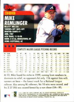 2000 Topps #388 Mike Remlinger Back