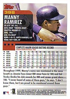 2000 Topps #398 Manny Ramirez Back
