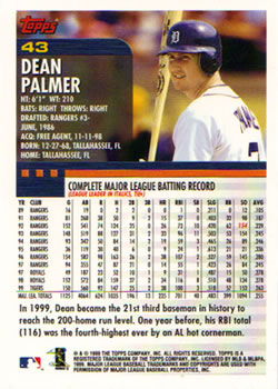 2000 Topps #43 Dean Palmer Back